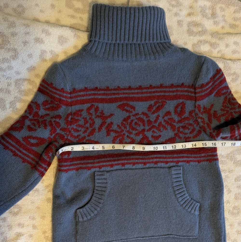 Korean Brand Wool Blend Turtleneck Sweater Dress Baby Centaur Blue Rosette Small - Picture 6 of 7